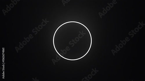 A minimalist black background with a thin, bright white circle outline at the center, emphasizing negative space and balance