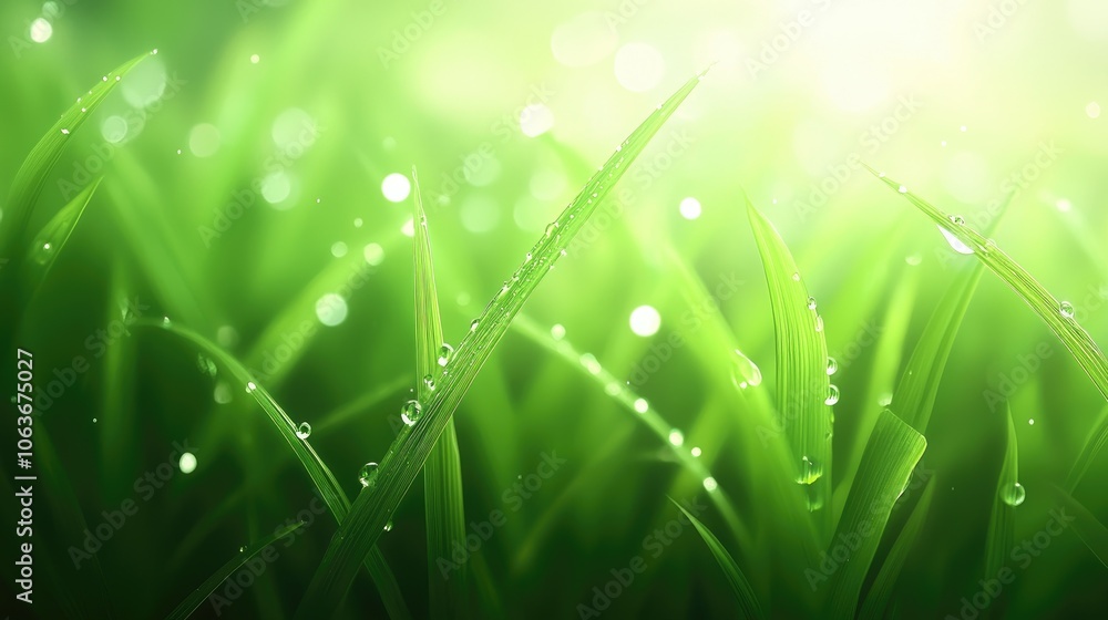 Slender Grass Blades with Sparkling Dew Drops Slender Grass Blades with Sparkling Dew Drops