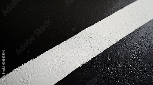 A close-up of a smooth black surface interrupted by a bold white stripe running horizontally across the center, conveying modern minimalism photo