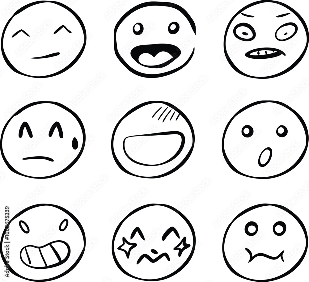 collection of hand drawn emojis faces doodle emotion vector illustration collection of hand drawn emojis faces doodle emotion vector illustration