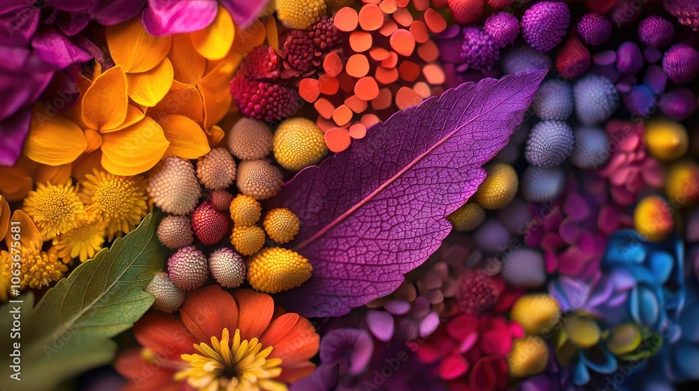 Macro Shot of Colorful Leaf Textures and Flowers Macro Shot of Colorful Leaf Textures and Flowers