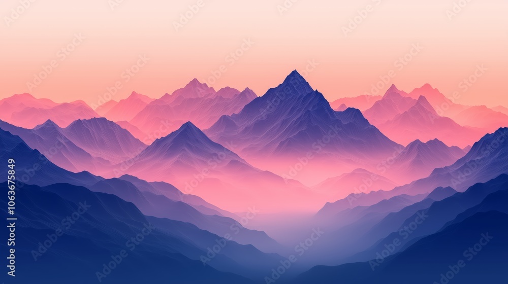 Serene Mountain Peaks Surrounded by Gentle Fog Serene Mountain Peaks Surrounded by Gentle Fog