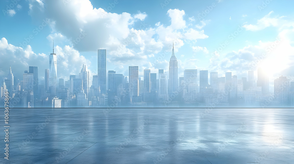 Cityscape Background with Concrete Floor Cityscape Background with Concrete Floor