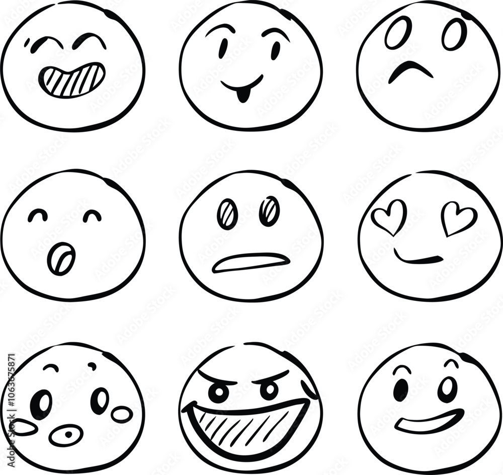 collection of hand drawn emojis faces doodle emotion vector illustration collection of hand drawn emojis faces doodle emotion vector illustration