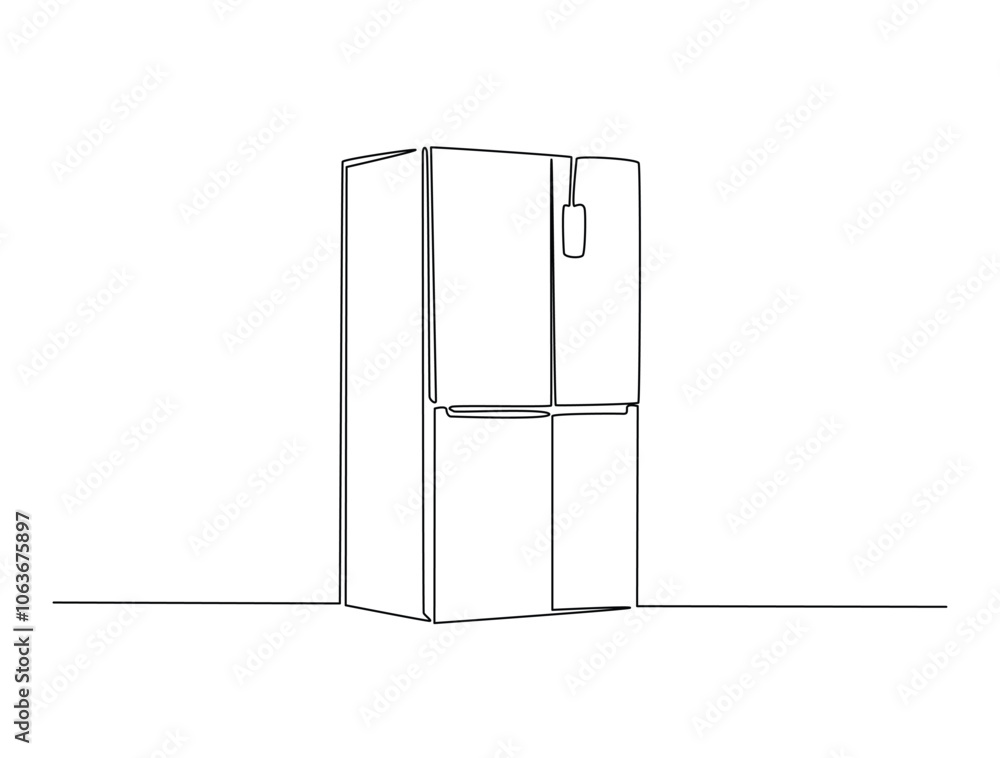Continuous one line drawing of kitchen refigerator. kitchen refigerator in single line draw vector illustration. Editable vector. Continuous one line drawing of kitchen refigerator. kitchen refigerator in single line draw vector illustration. Editable vector.