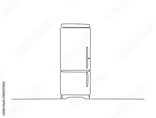 Continuous one line drawing of kitchen refigerator. kitchen refigerator in single line draw vector illustration. Editable vector.