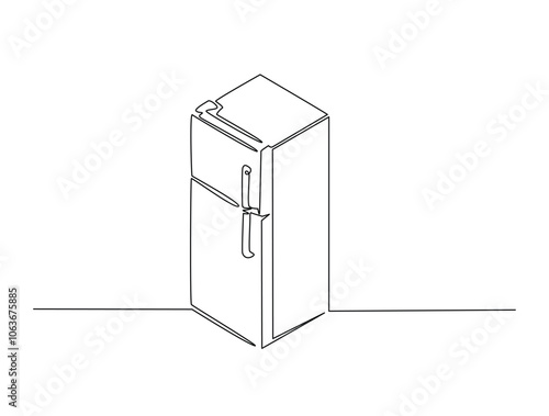 Continuous one line drawing of kitchen refigerator. kitchen refigerator in single line draw vector illustration. Editable vector.