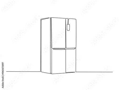 Continuous one line drawing of kitchen refigerator. kitchen refigerator in single line draw vector illustration. Editable vector.