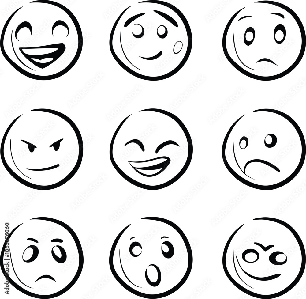 collection of hand drawn emojis faces doodle emotion vector illustration collection of hand drawn emojis faces doodle emotion vector illustration