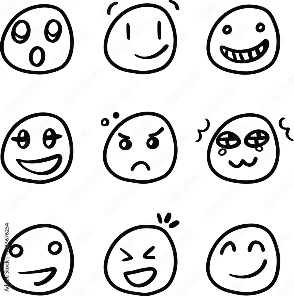 collection of hand drawn emojis faces doodle emotion vector illustration collection of hand drawn emojis faces doodle emotion vector illustration