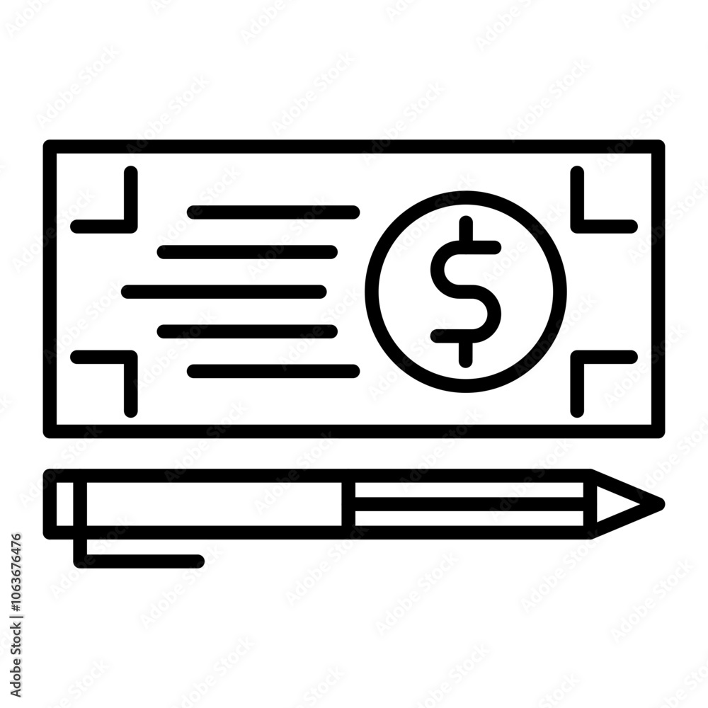Bank check payment icon, outline vector illustration Bank check payment icon, outline vector illustration