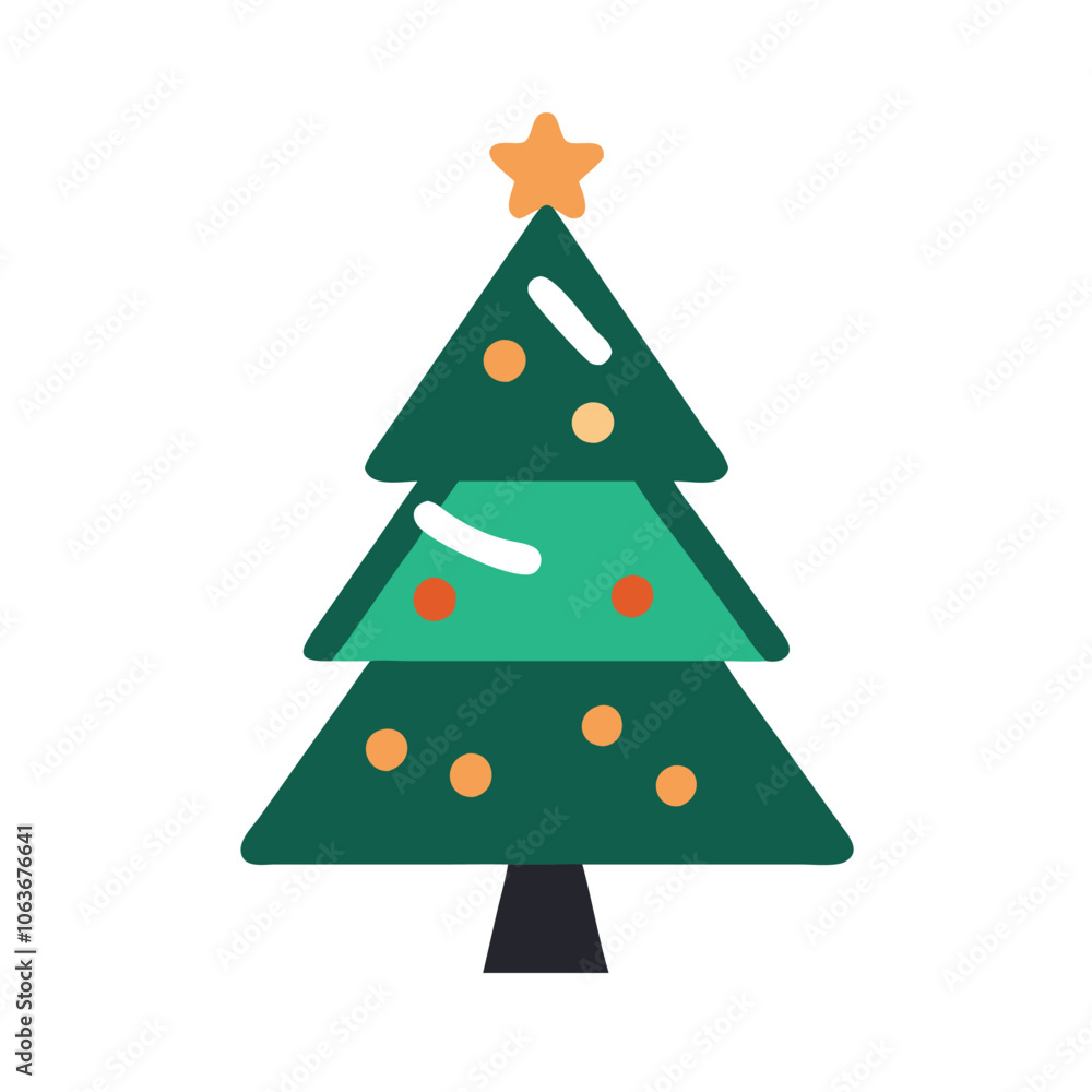 Decorated Christmas tree with star topper, Illustration of a decorated Christmas tree with colorful ornaments and a star on top, symbolizing holiday spirit and festive decor. Decorated Christmas tree with star topper, Illustration of a decorated Christmas tree with colorful ornaments and a star on top, symbolizing holiday spirit and festive decor.