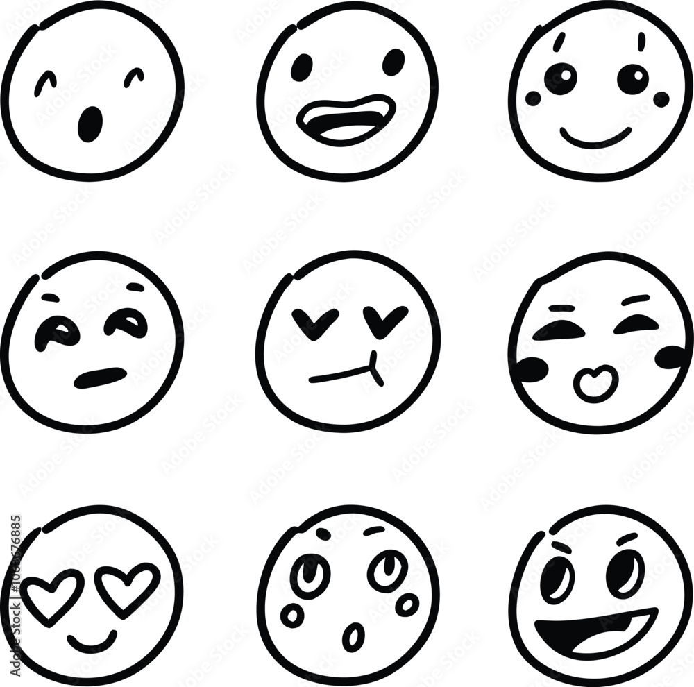 collection of hand drawn emojis faces doodle emotion vector illustration collection of hand drawn emojis faces doodle emotion vector illustration