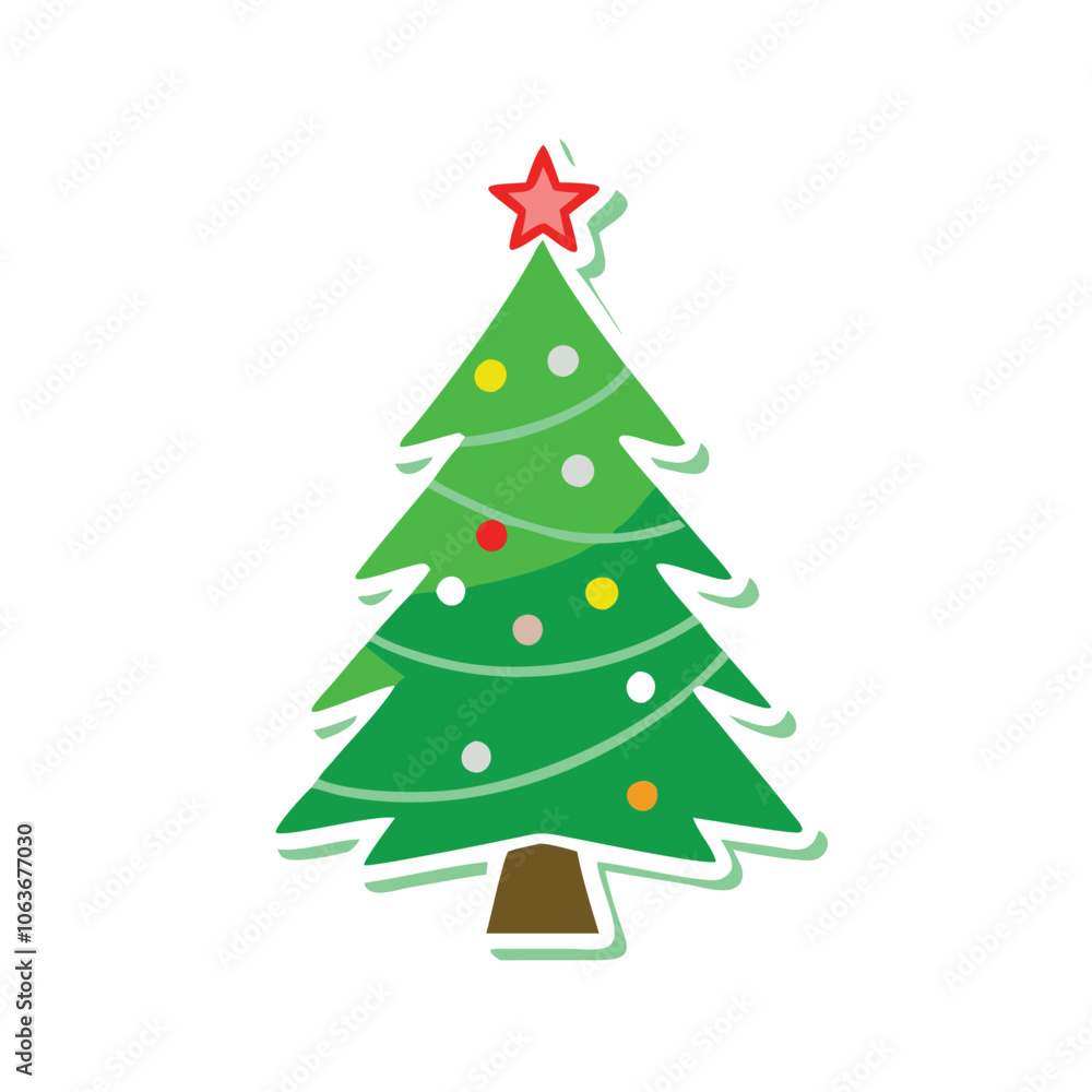 Decorated Christmas tree with star topper, Illustration of a decorated Christmas tree with colorful ornaments and a star on top, symbolizing holiday spirit and festive decor. Decorated Christmas tree with star topper, Illustration of a decorated Christmas tree with colorful ornaments and a star on top, symbolizing holiday spirit and festive decor.