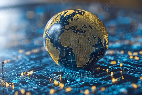 Digital Globe with Circuit Board Background