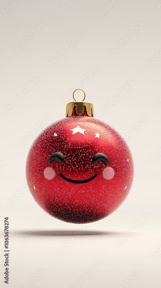 Cheerful red Christmas ornament with a smiling face, perfect for holiday decorations and festive cheer in home decor. Cheerful red Christmas ornament with a smiling face, perfect for holiday decorations and festive cheer in home decor.