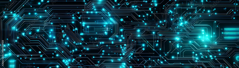 Futuristic Circuit Board Design with Blue Lights Futuristic Circuit Board Design with Blue Lights