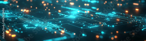 Futuristic Circuit Board with Glowing Lights