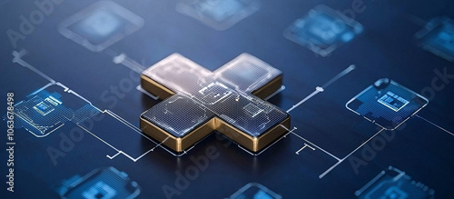 Futuristic Plus Sign with Circuit Design