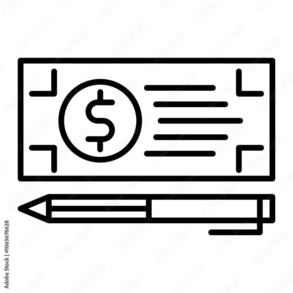 Bank check payment icon, outline vector illustration Bank check payment icon, outline vector illustration