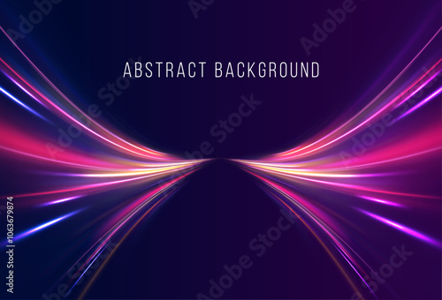 Glowing spark swirl trail tracing on dark blue background. Abstract light lines of movement and speed. Light line moving with speed.