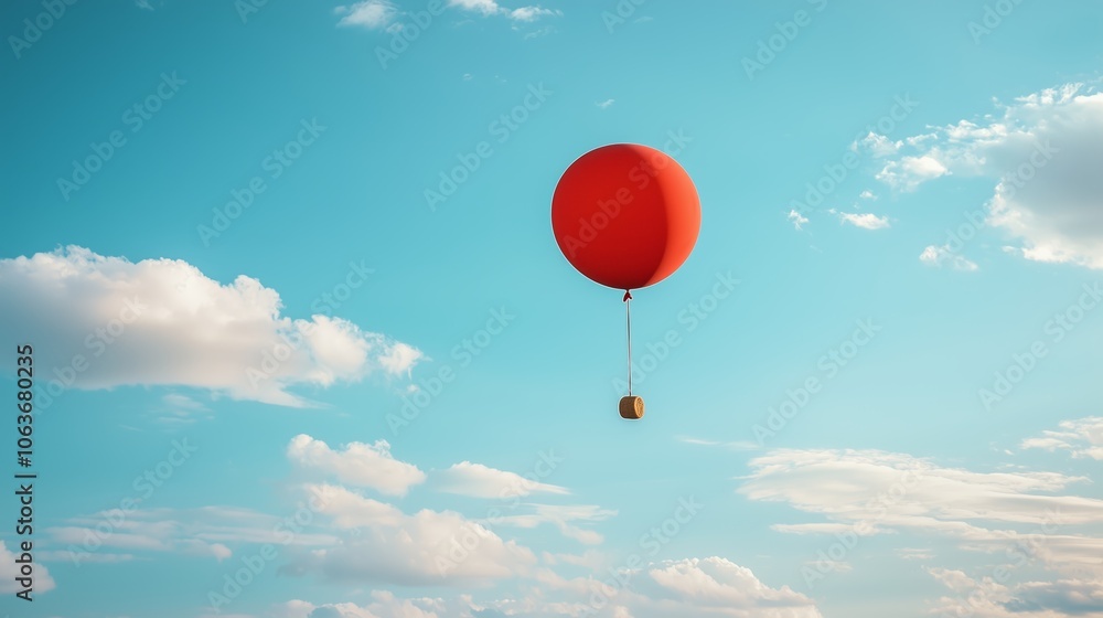 Fototapeta premium Red Balloon Floating in a Clear Blue Sky