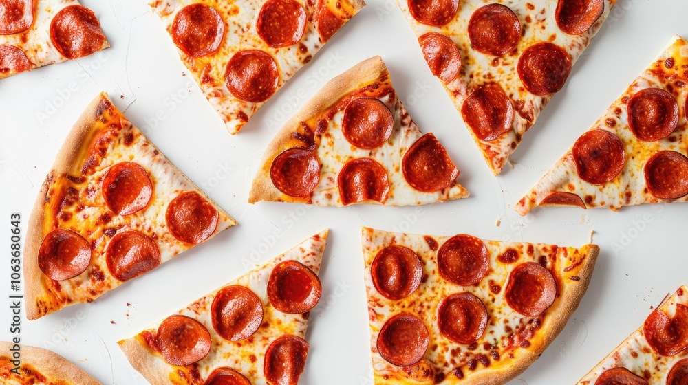 Pepperoni pizza slices on white background Pepperoni pizza slices on white background