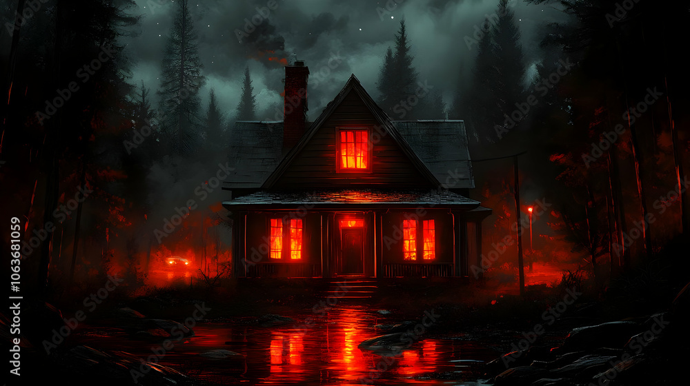 Dark Forest Cabin Illustration Dark Forest Cabin Illustration