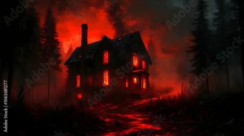 Dark House in Red Forest Il...