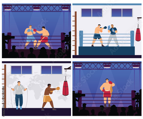Boxing-themed vector illustration set.
