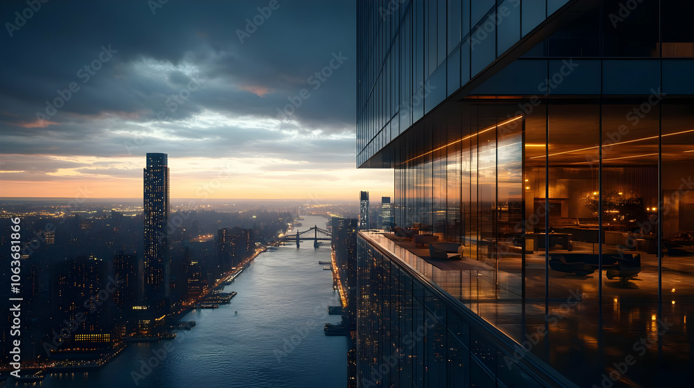 Obraz premium Cityscape View from a High-Rise Building at Dusk