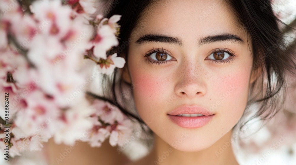 満開の桜に囲まれた女性の穏やかな肖像画 満開の桜に囲まれた女性の穏やかな肖像画