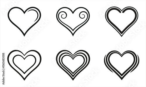 Heart shapes line art vector illustration
