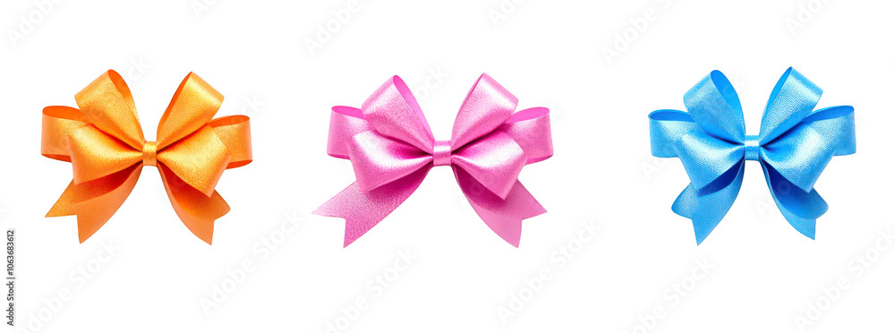 Set of Three colorful bows isolate on transparent background, cutout, png Set of Three colorful bows isolate on transparent background, cutout, png