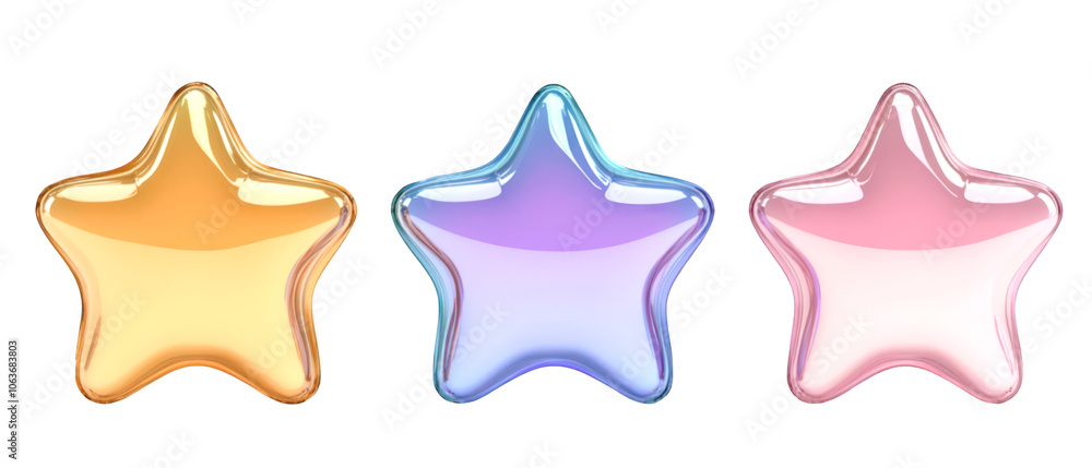 Set of pastel shiny star shapes isolate on transparent background, cutout, png Set of pastel shiny star shapes isolate on transparent background, cutout, png