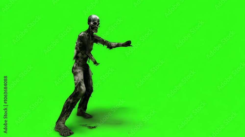 A realistic and creepy zombie character, standing in a dark pose against a green background. This character is ideal for horror-themed videos and Halloween content.
A realistic and creepy zombie character, standing in a dark pose against a green background. This character is ideal for horror-themed videos and Halloween content.