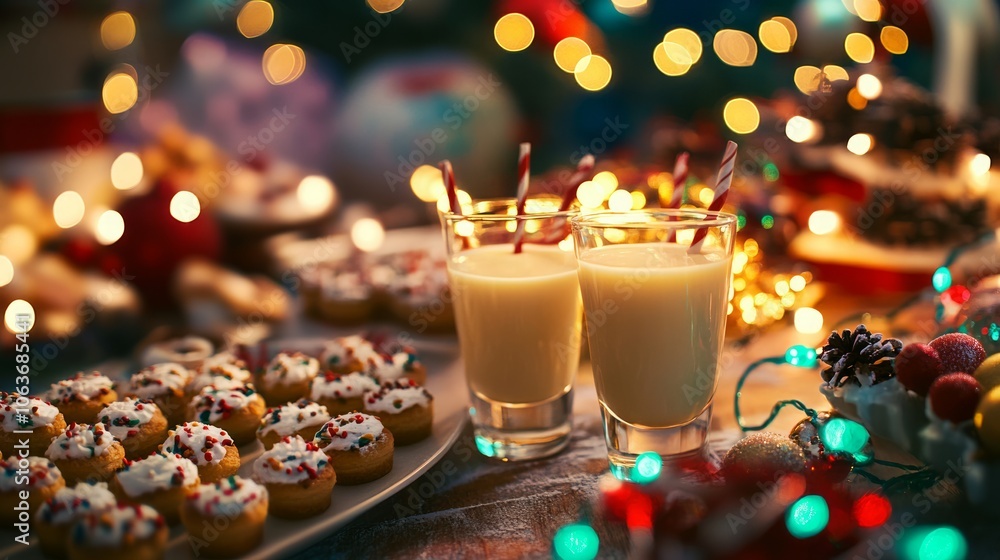 Festive table with holiday treats and drinks. Festive table with holiday treats and drinks.