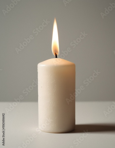 Wallpaper Mural A single white candle with a flickering flame stands on a gray surface, casting a shadow on the right side. Torontodigital.ca