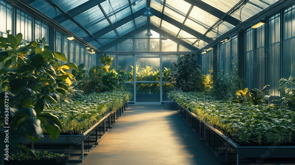 Greenhouse filled with lush plants and natural light Greenhouse filled with lush plants and natural light