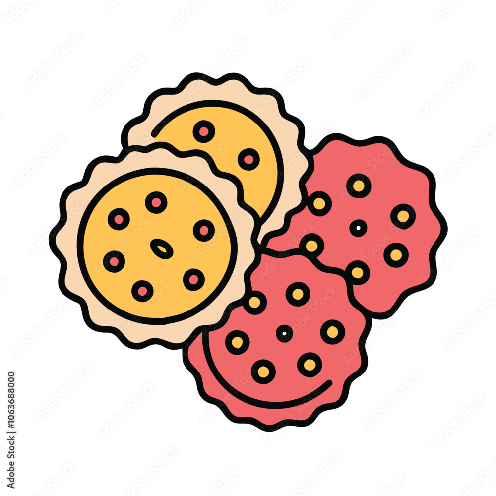 Simple illustration of chocolate chip cookies, symbolizing baked goods, dessert, and sweet treats, ideal for holiday and snack themes. Simple illustration of chocolate chip cookies, symbolizing baked goods, dessert, and sweet treats, ideal for holiday and snack themes.