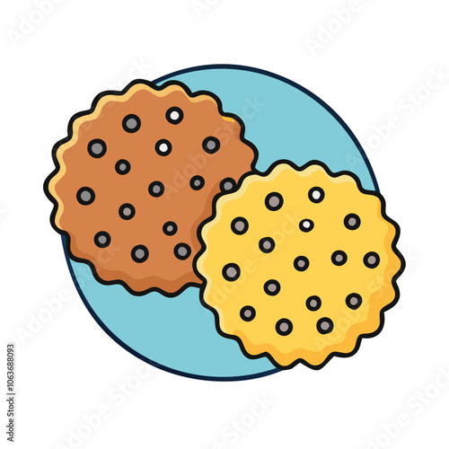 Simple illustration of chocolate chip cookies, symbolizing baked goods, dessert, and sweet treats, ideal for holiday and snack themes.