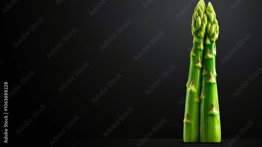 Asparagus Elegance: A minimalist image of fresh asparagus spears, their vibrant green color standing out against a dark background, creating a striking visual. This image evokes a sense of freshness. Asparagus Elegance: A minimalist image of fresh asparagus spears, their vibrant green color standing out against a dark background, creating a striking visual. This image evokes a sense of freshness.
