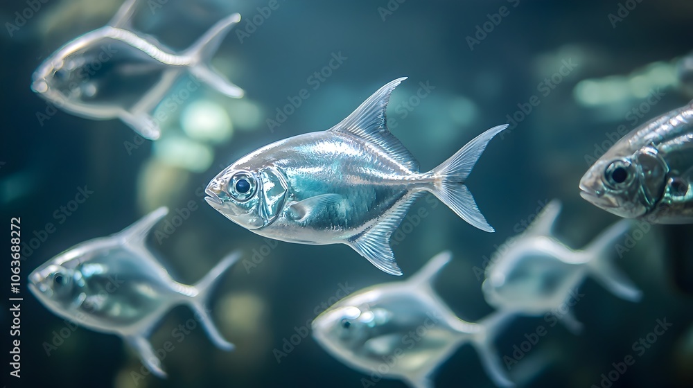 Gleaming Hatchetfish Swarm Reflecting Soft Surface Light Gleaming Hatchetfish Swarm Reflecting Soft Surface Light