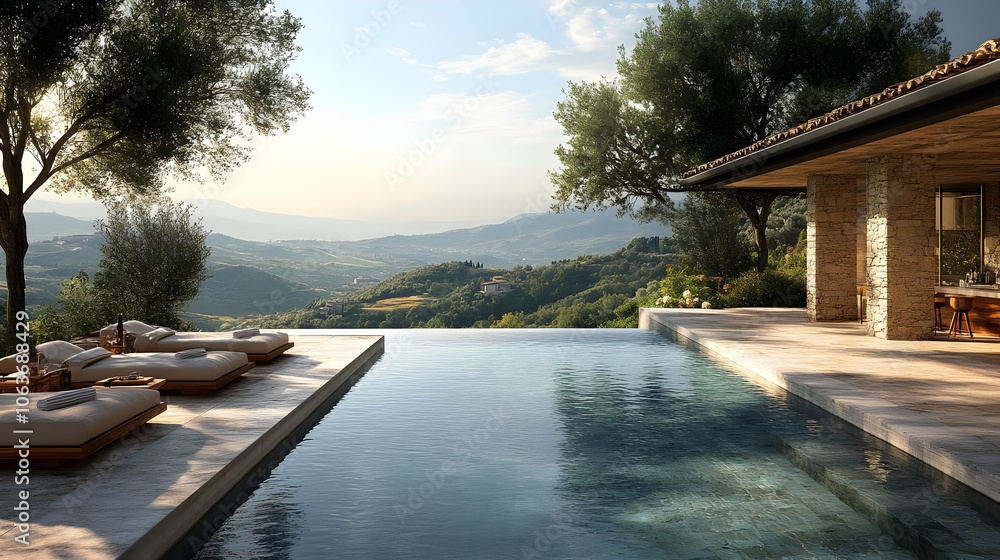 Luxury Villa Infinity Pool with Mountain View 3D Illustration Luxury Villa Infinity Pool with Mountain View 3D Illustration