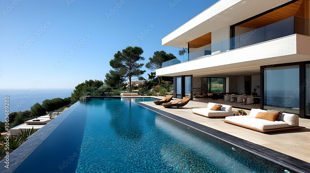 Fototapeta premium Modern Villa with Infinity Pool and Ocean View - Photo