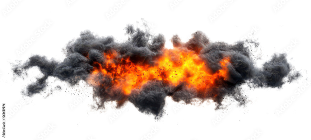 Explosive flame and smoke effect isolate on transparent background, png, cutout Explosive flame and smoke effect isolate on transparent background, png, cutout