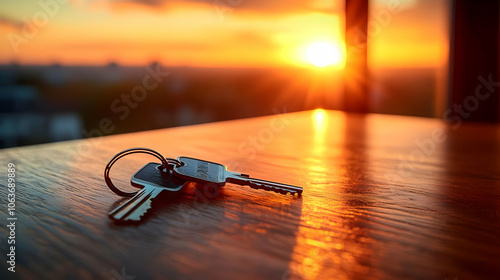 Keys on Wooden Table with S...