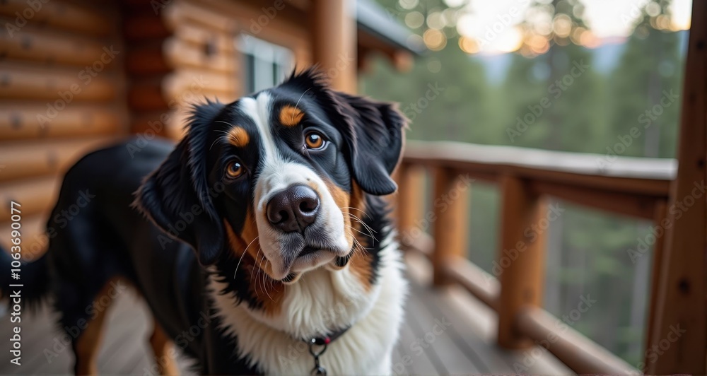 Curious Bernese Mountain Dog outdoors Curious Bernese Mountain Dog outdoors