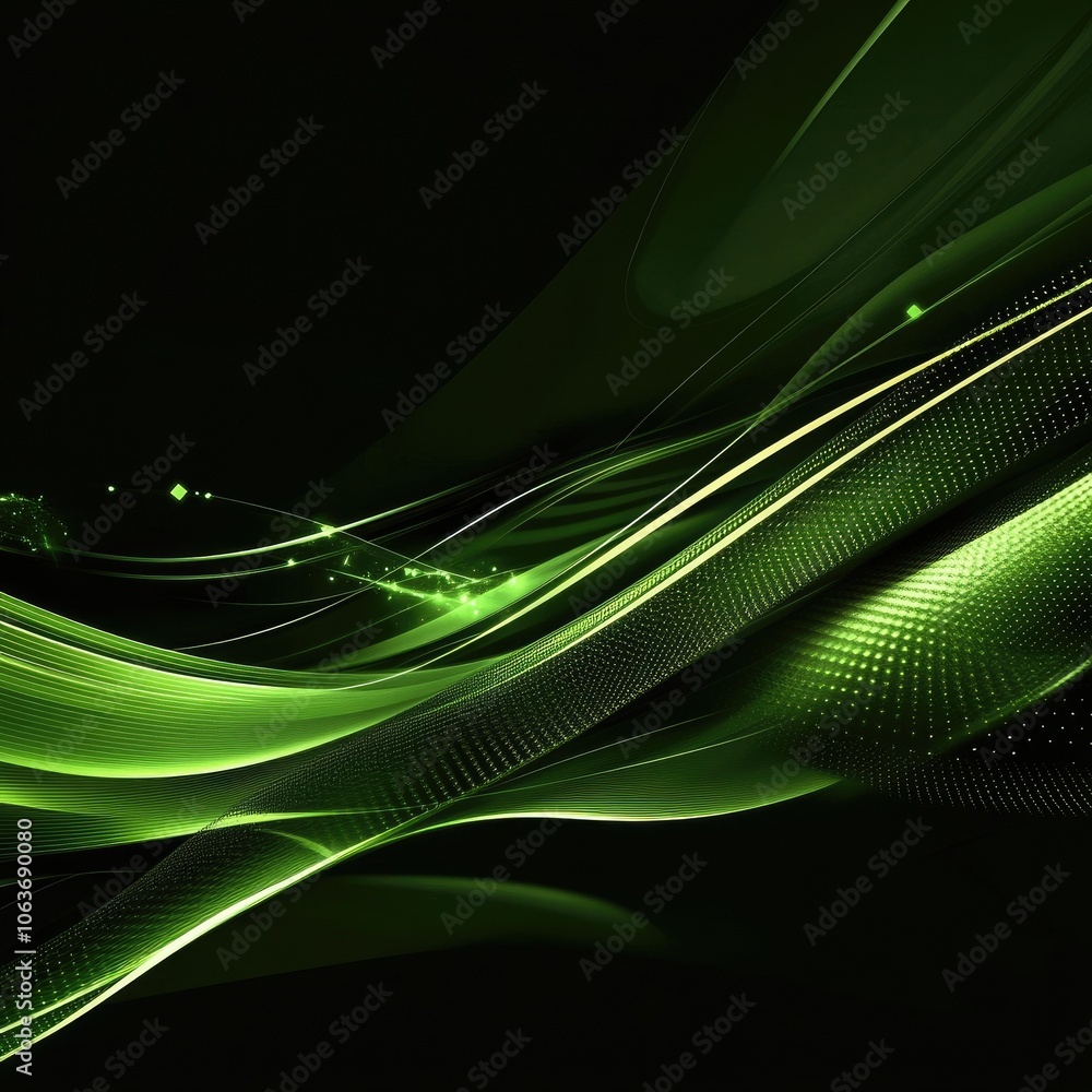 Dynamic green wave patterns on dark background Dynamic green wave patterns on dark background