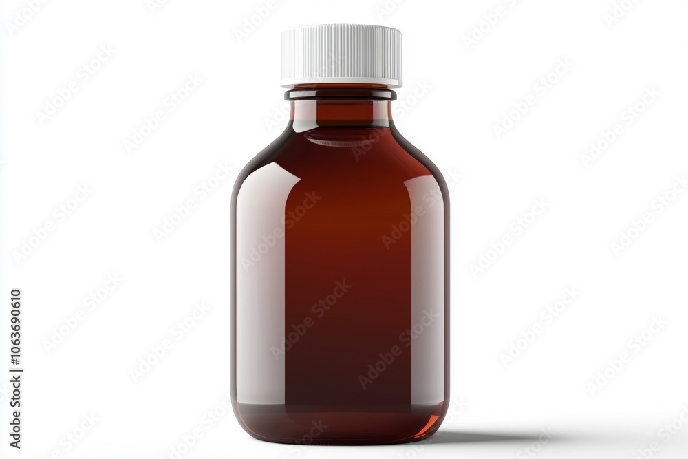 Kleine braune Apothekerflasche ohne Etikett auf weißem Hintergrund, Mockup Kleine braune Apothekerflasche ohne Etikett auf weißem Hintergrund, Mockup